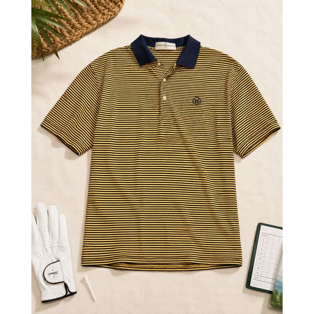 Fairway & Greene Polo Mens XL Navy Yellow‎ Stripe Mercerized Cotton Golf Shirt